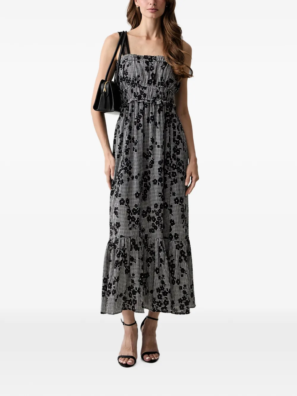 Morgan gingham floral-print maxi dress Zwart