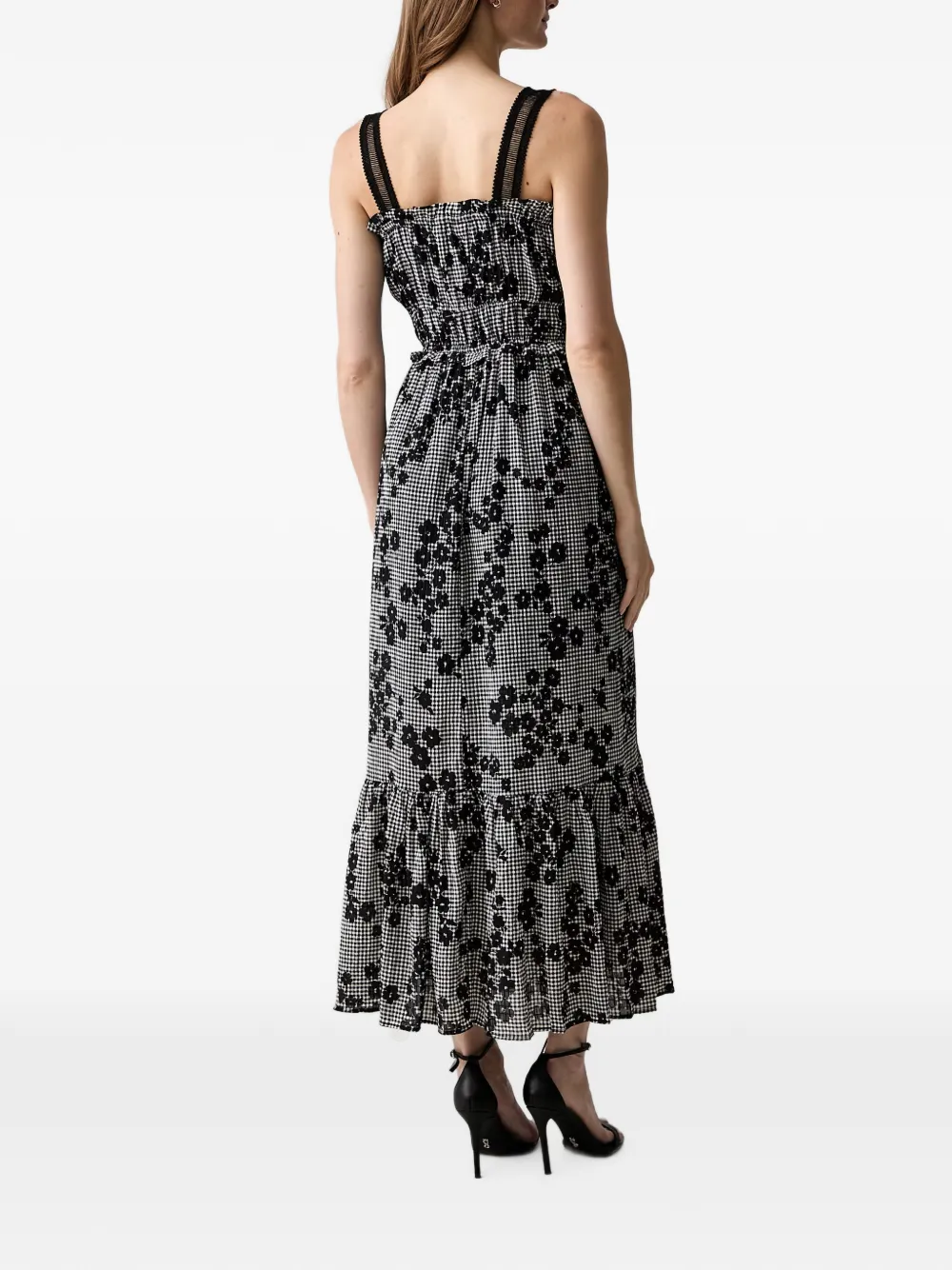 Morgan gingham floral-print maxi dress Zwart