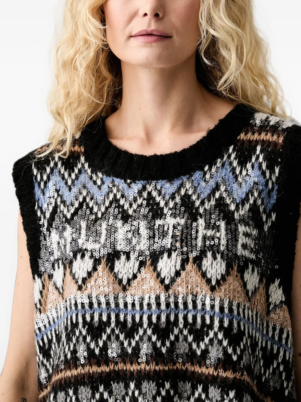 MUNTHE Vitalism sequin-embellished knitted vest Zwart
