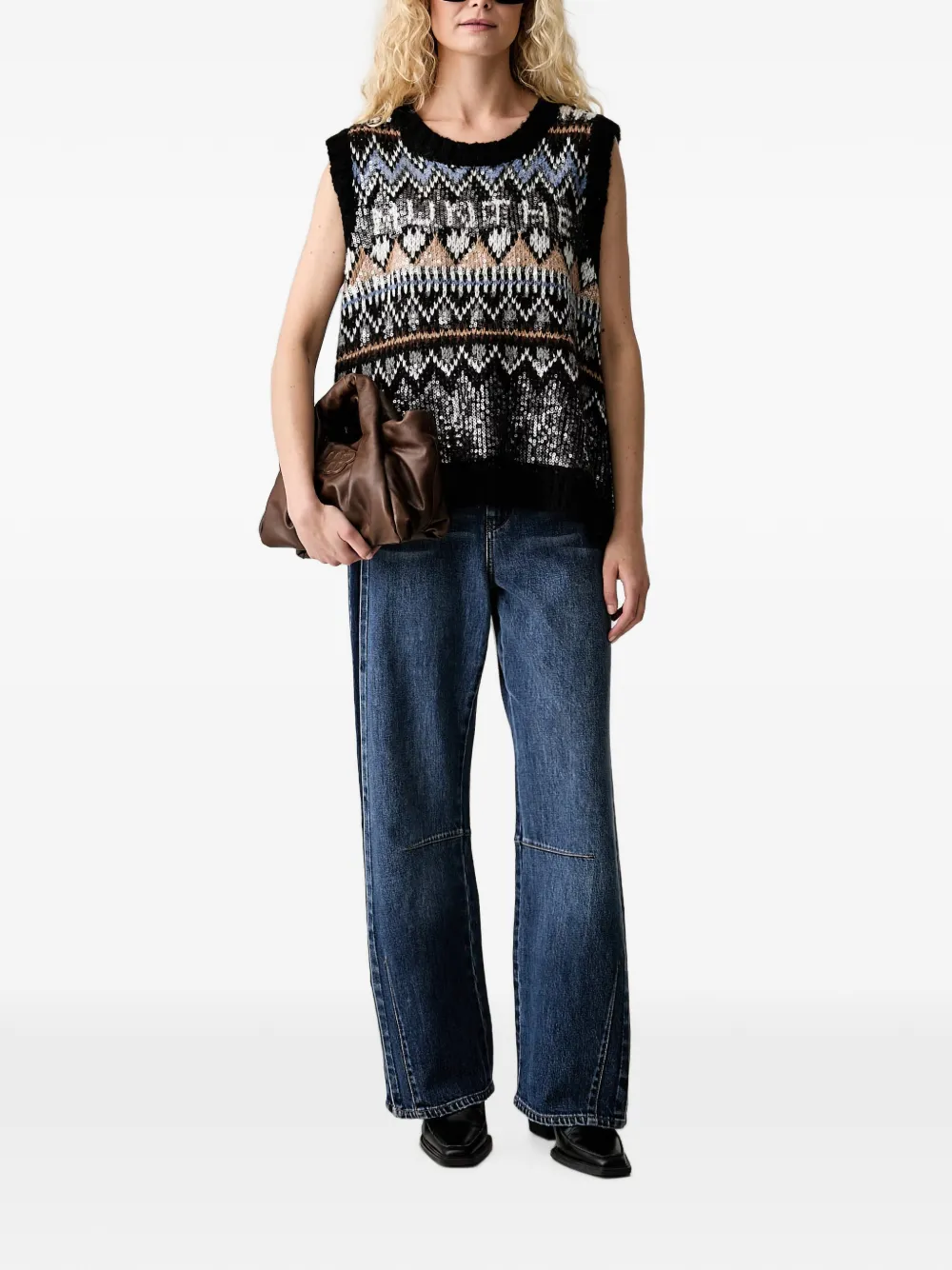 MUNTHE Vitalism sequin-embellished knitted vest Zwart