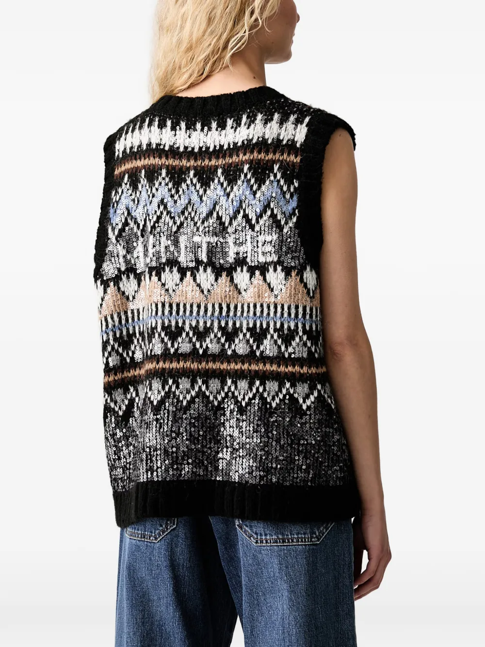 MUNTHE Vitalism sequin-embellished knitted vest Zwart