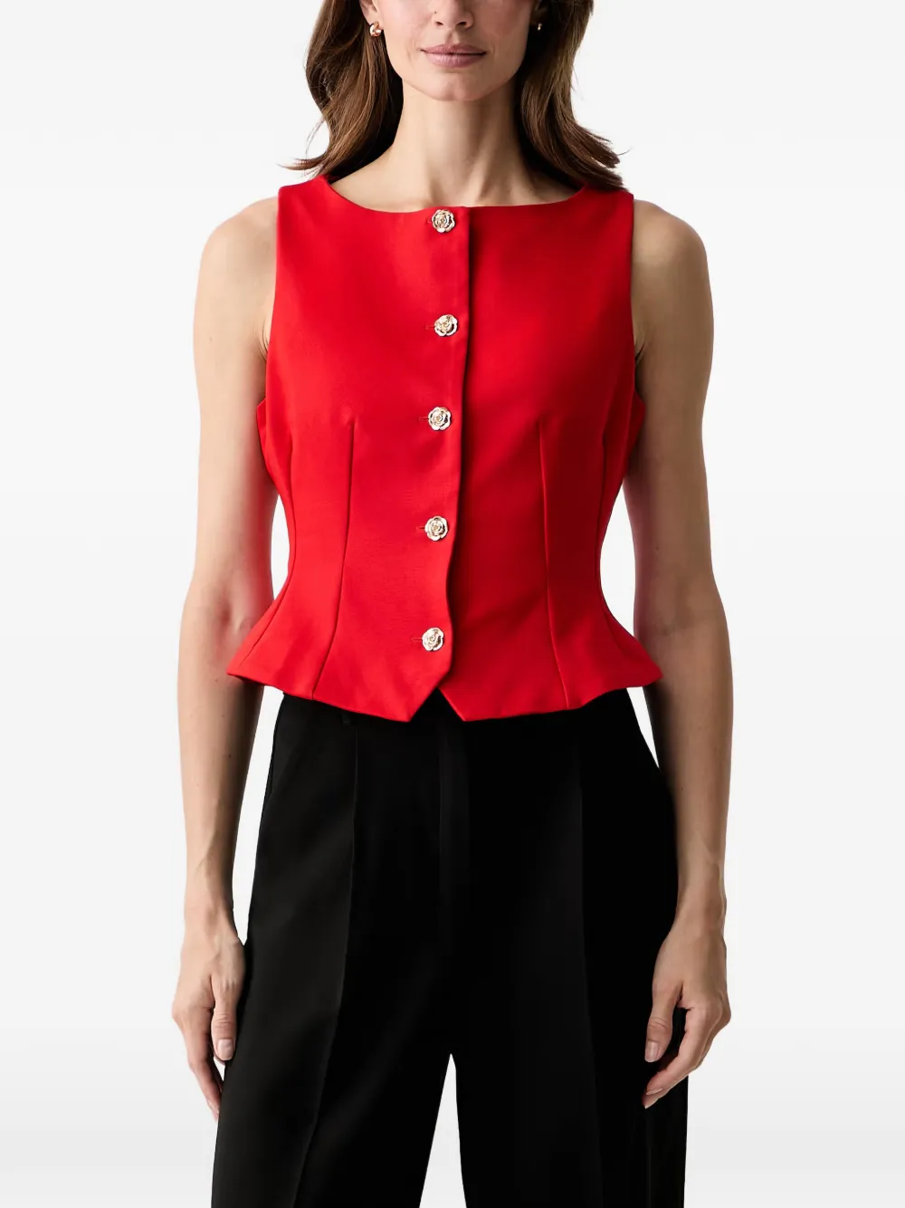 Morgan rose-button peplum top
