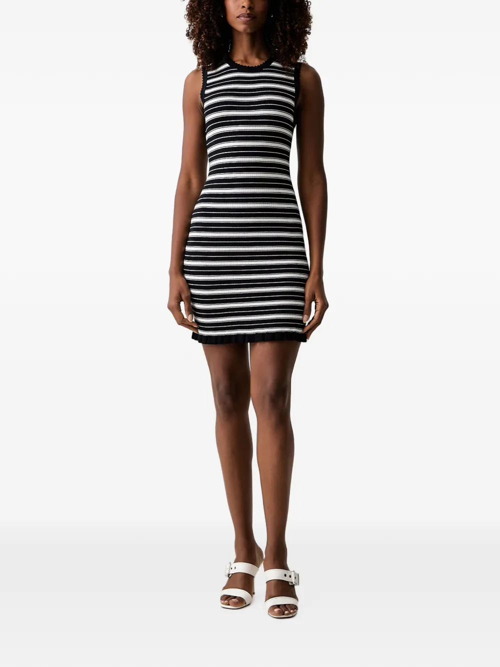 Morgan striped scalloped-trim mini dress Blauw
