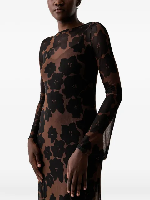 NEVER FULLY DRESSED Tan Jaden floral-print mesh dress