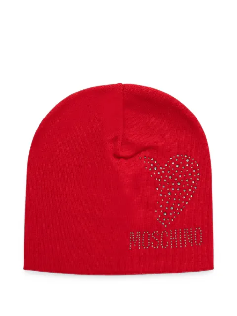 Moschino crystal-embellished heart-motif beanie hat