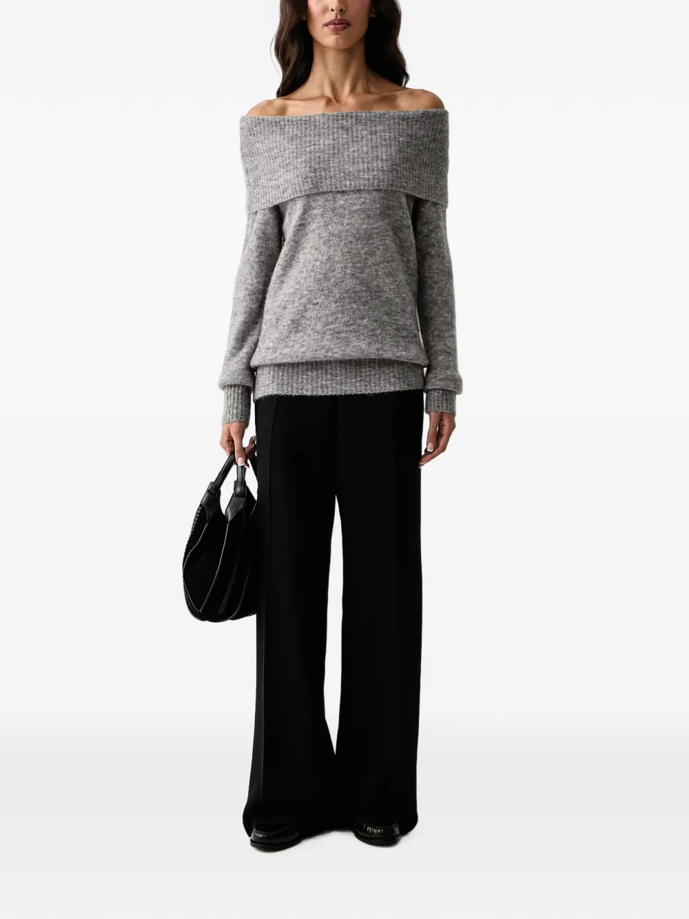 Mos Mosh Mape off-shoulder ribgebreide trui Grijs