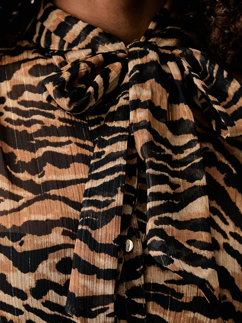 Morgan tiger-print pussy-bow mini dress Bruin
