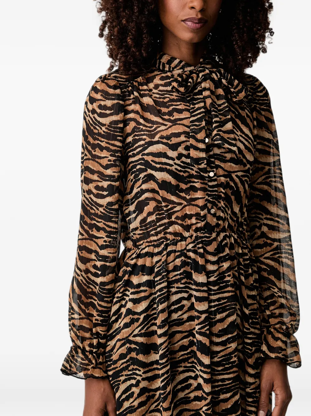 Morgan tiger-print pussy-bow mini dress Bruin