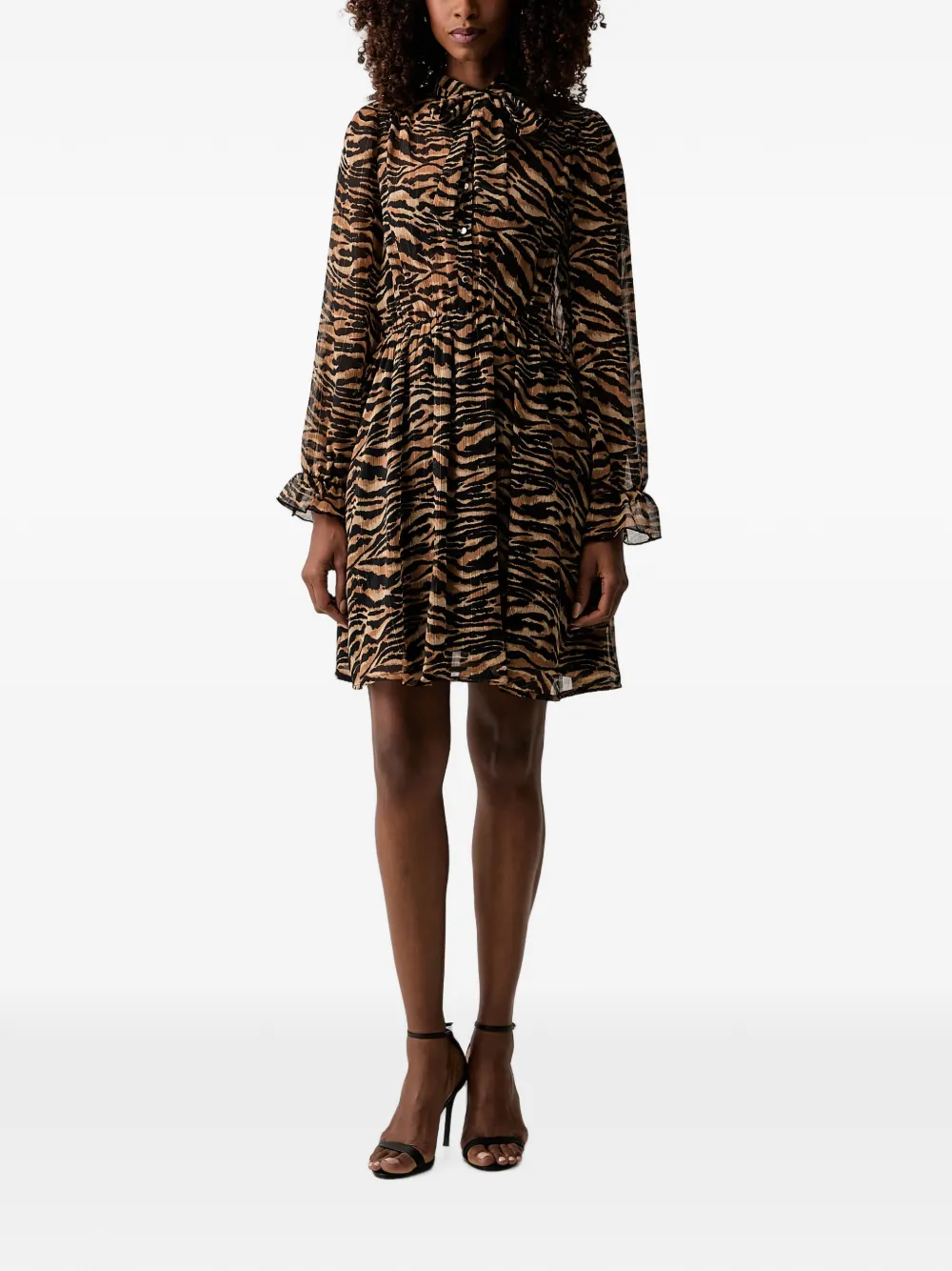 Morgan tiger-print pussy-bow mini dress
