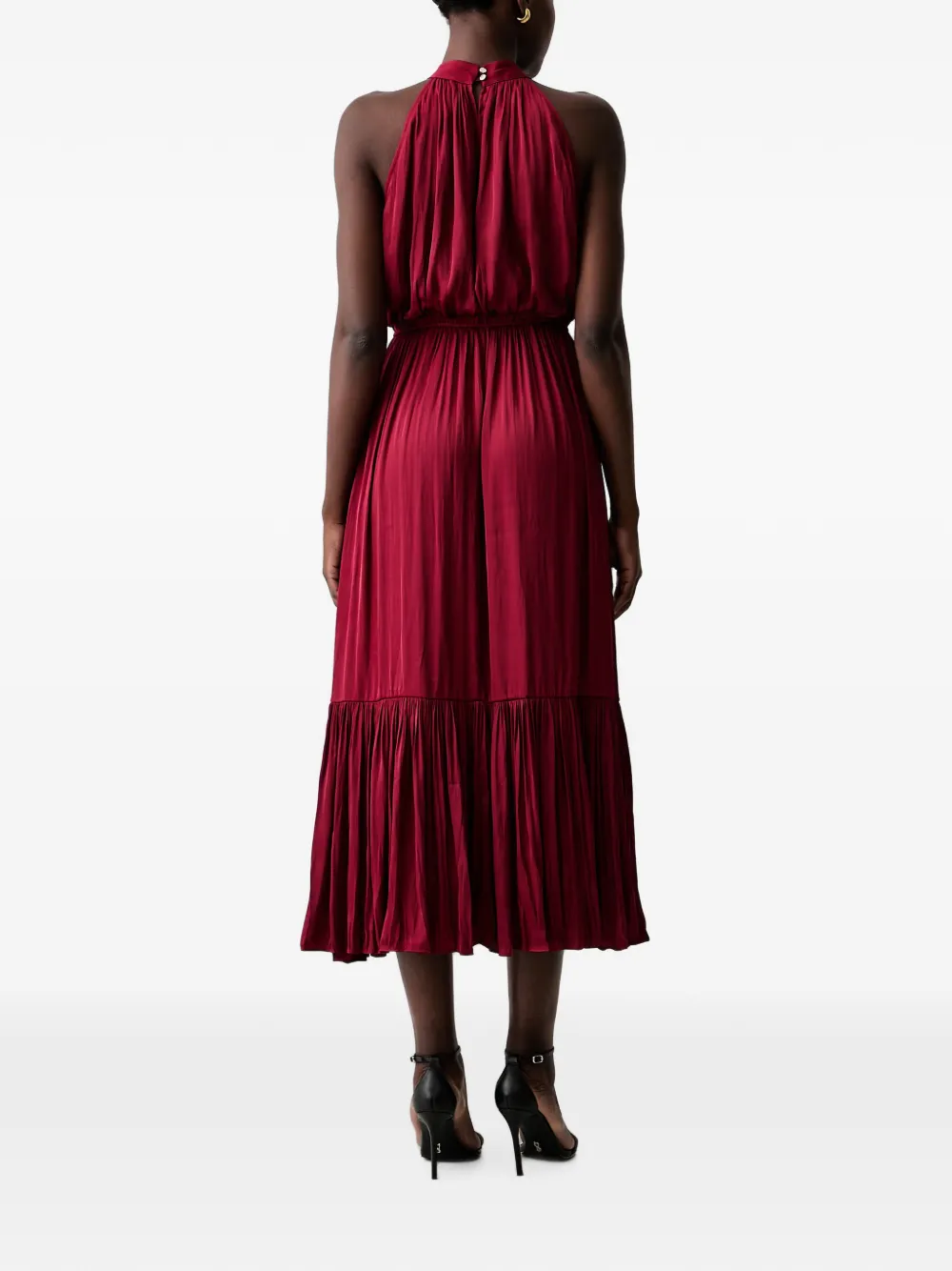 Morgan pleated halterneck midi dress Rood
