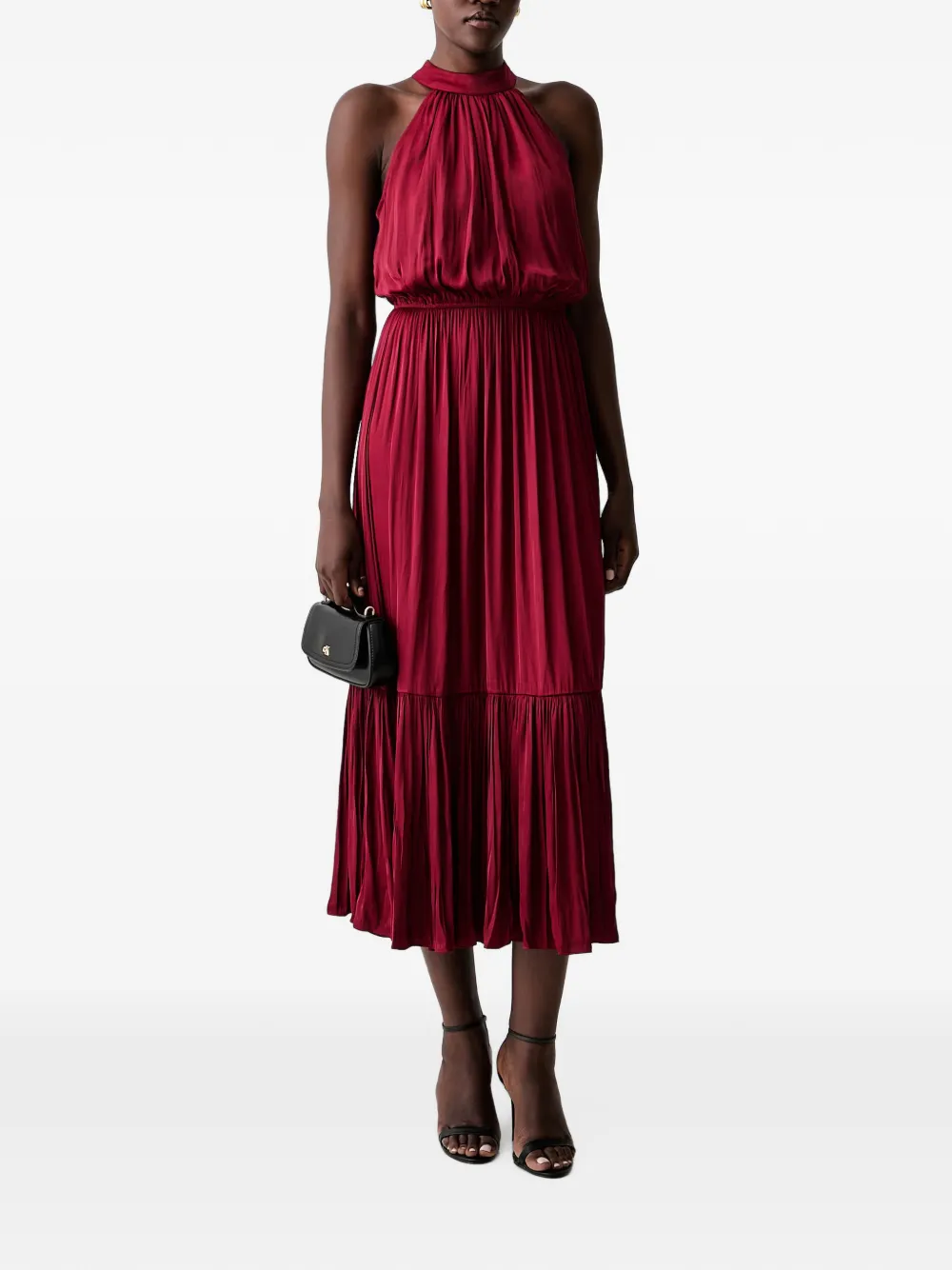 Morgan pleated halterneck midi dress Rood