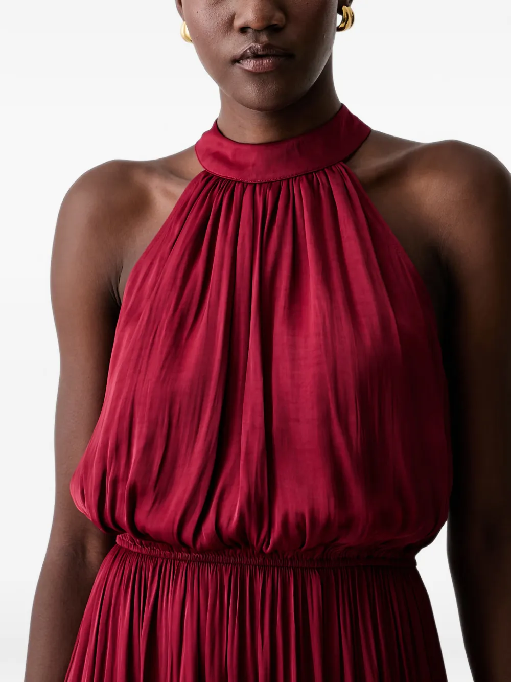 Morgan pleated halterneck midi dress Rood