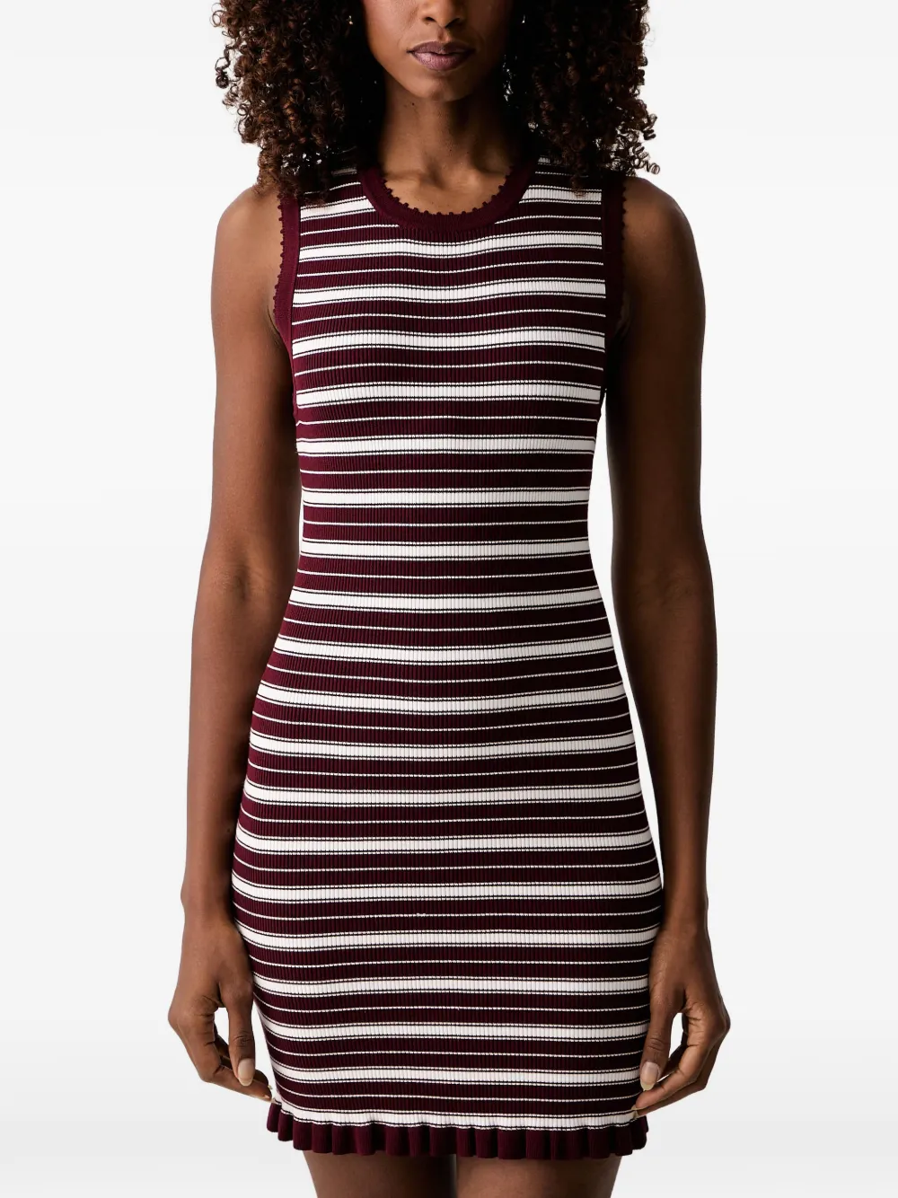 Morgan striped scalloped-trim mini dress Rood