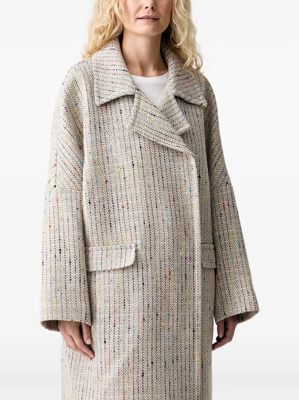 MUNTHE Vindaloo tweed jas met visgraatpatroon Beige