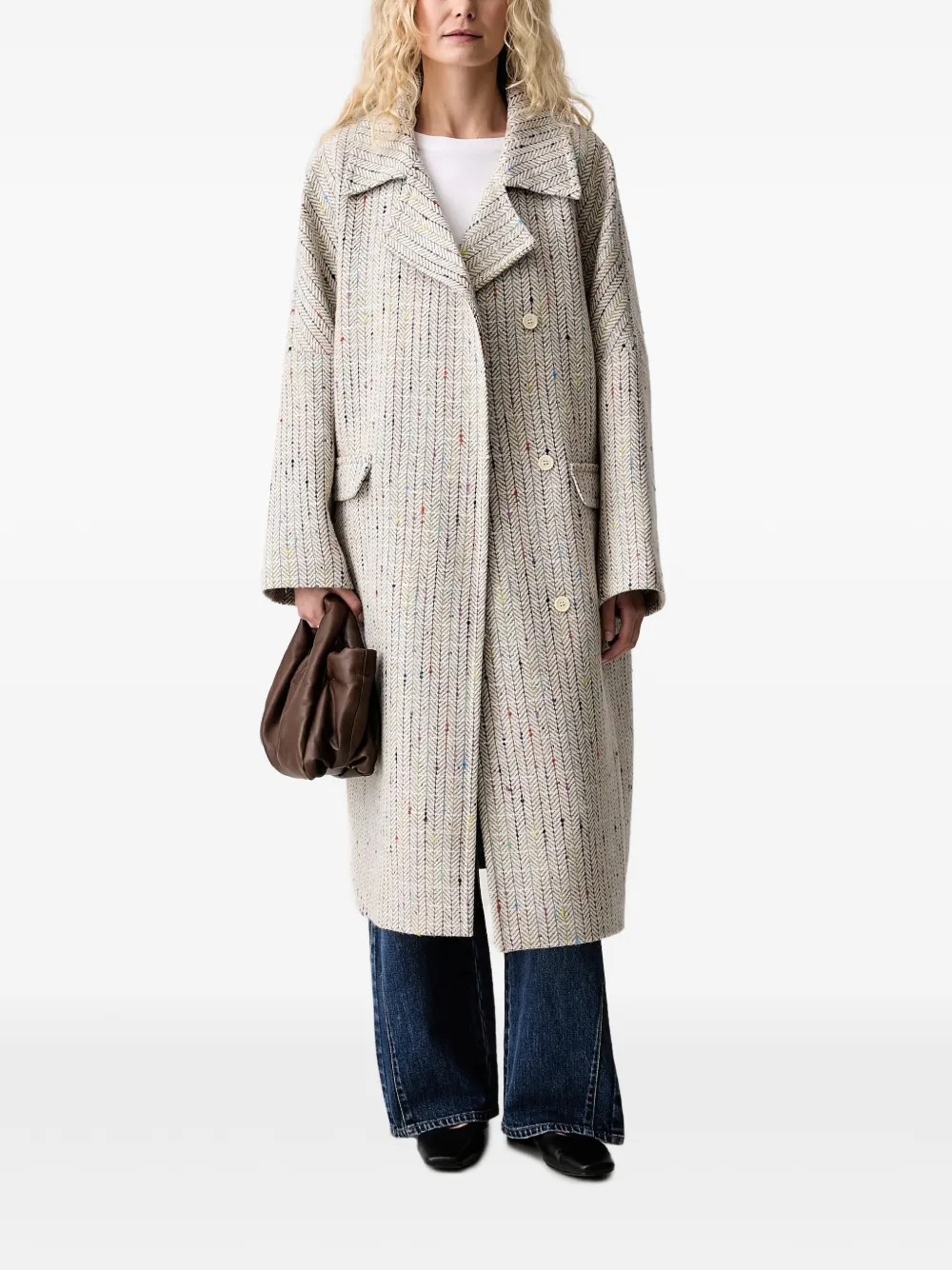 MUNTHE Vindaloo tweed jas met visgraatpatroon Beige