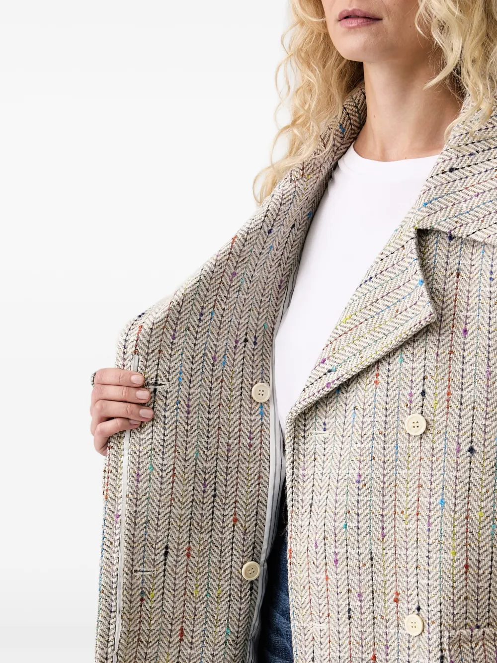MUNTHE Vindaloo tweed jas met visgraatpatroon Beige