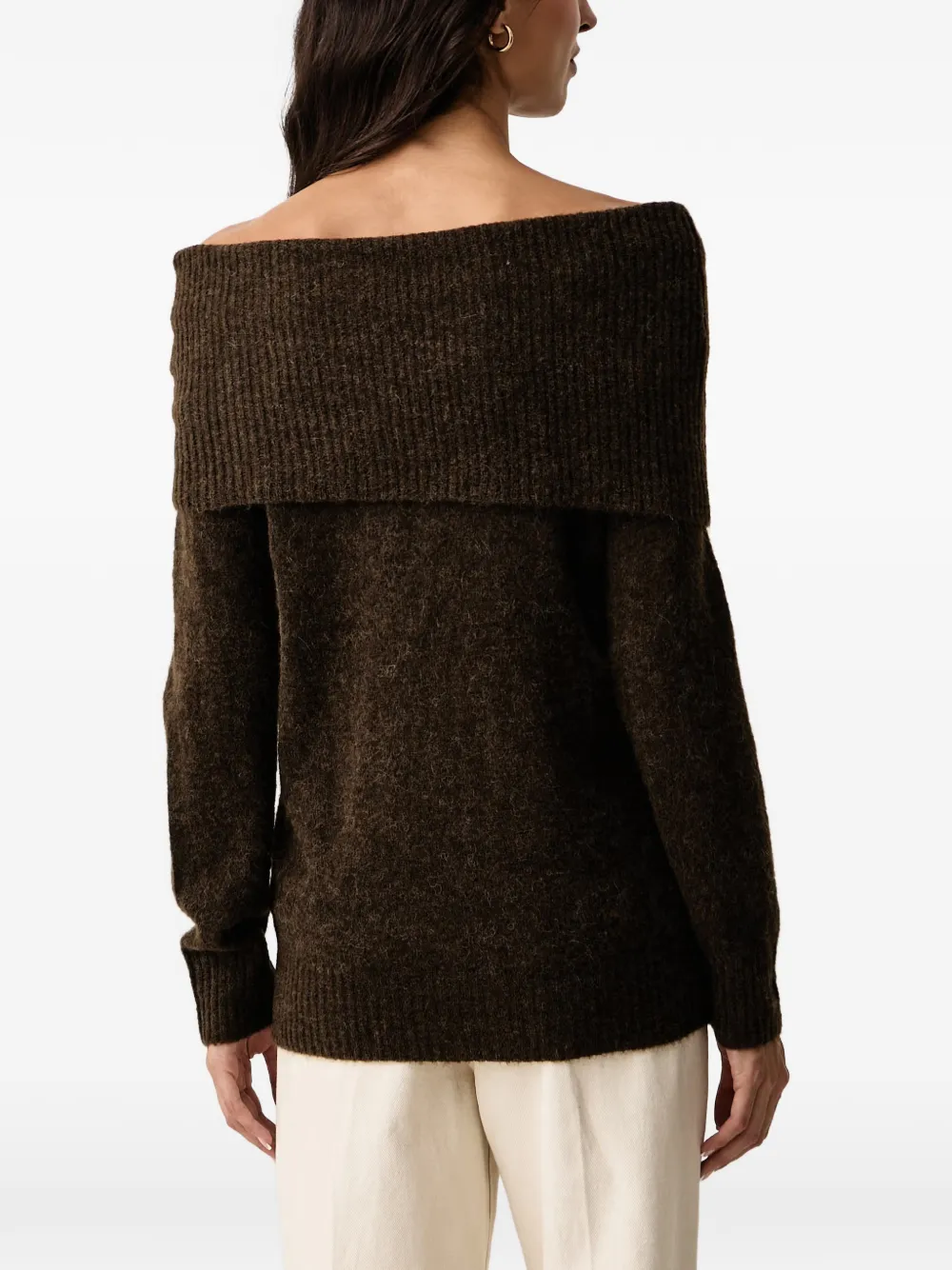 Mos Mosh Mape off-shoulder ribgebreide trui Bruin