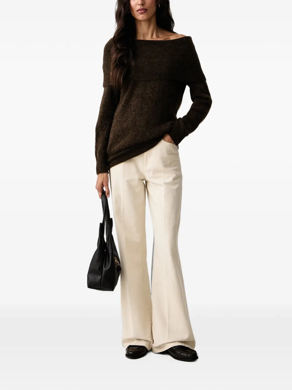 Mos Mosh Mape off-shoulder ribgebreide trui Bruin