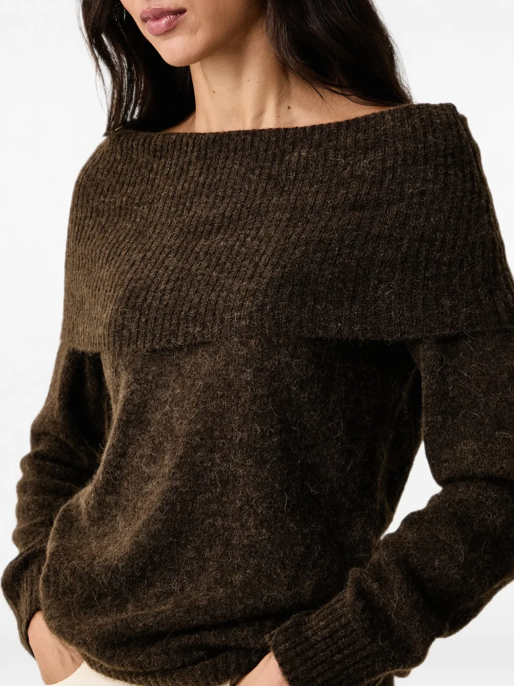 Mos Mosh Mape off-shoulder ribgebreide trui Bruin
