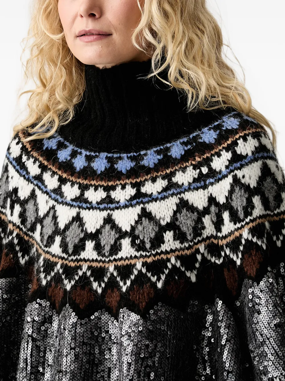 MUNTHE Verst poncho verfraaid met pailletten Zwart