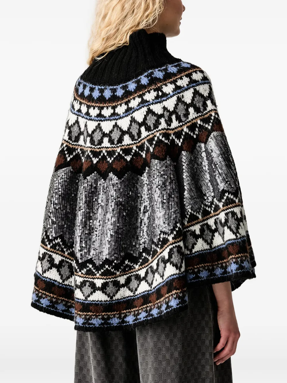 MUNTHE Verst poncho verfraaid met pailletten Zwart