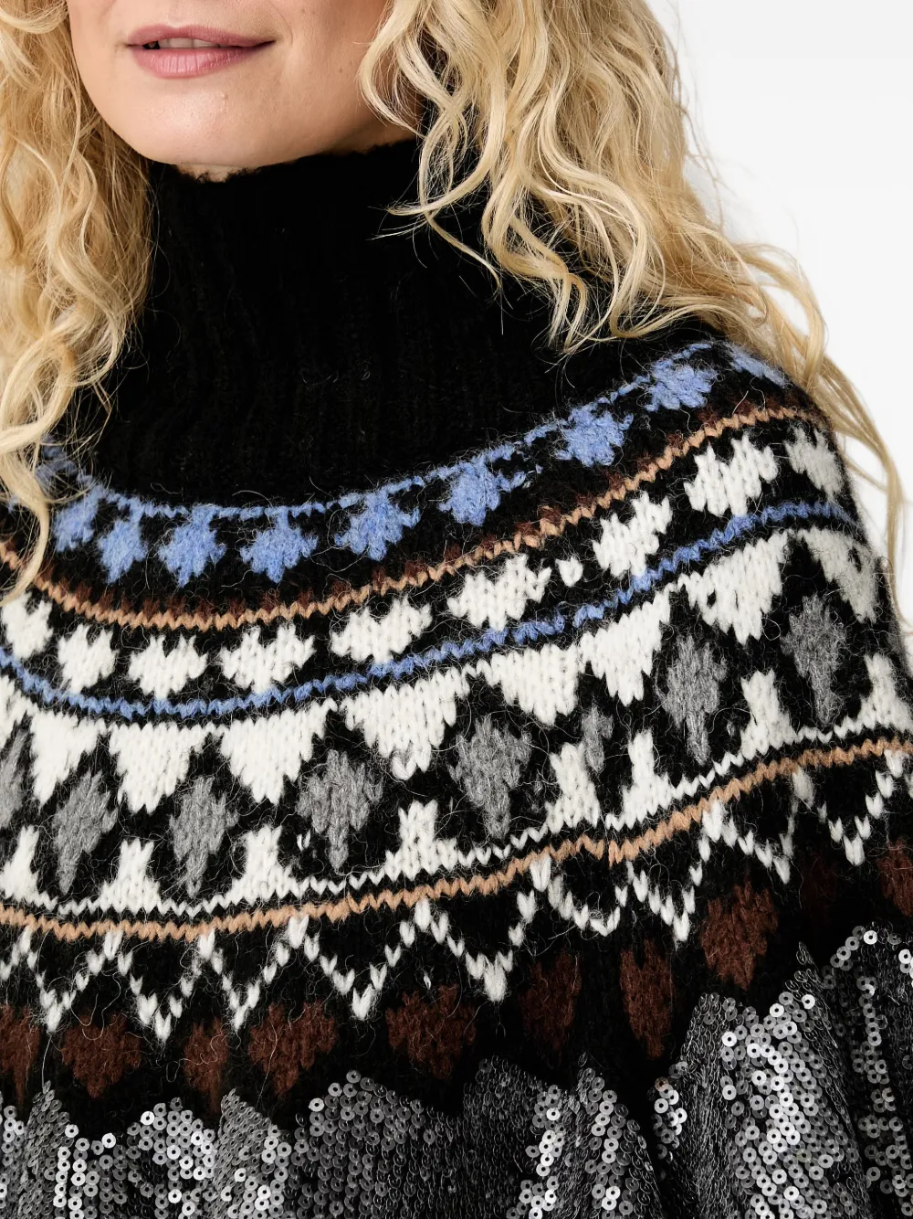 MUNTHE Verst poncho verfraaid met pailletten Zwart