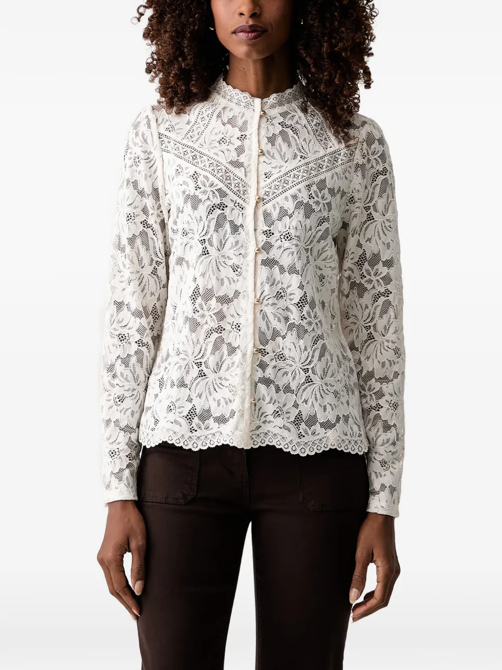 Morgan floral-lace high-neck shirt
