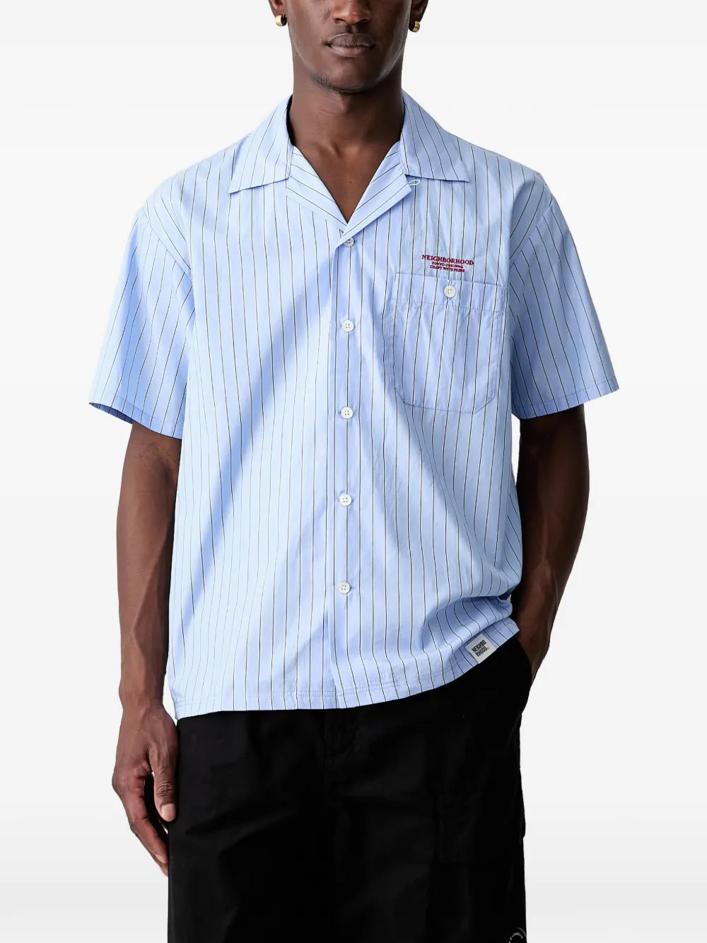 Neighborhood vertical-stripe logo-embroidered shirt
