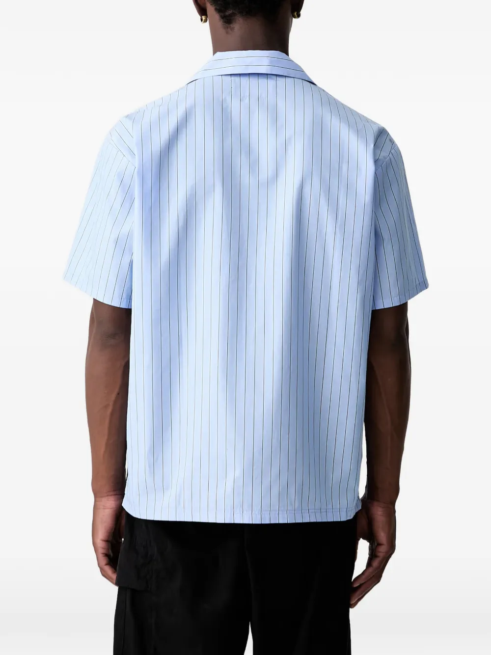 Neighborhood vertical-stripe logo-embroidered shirt Blauw