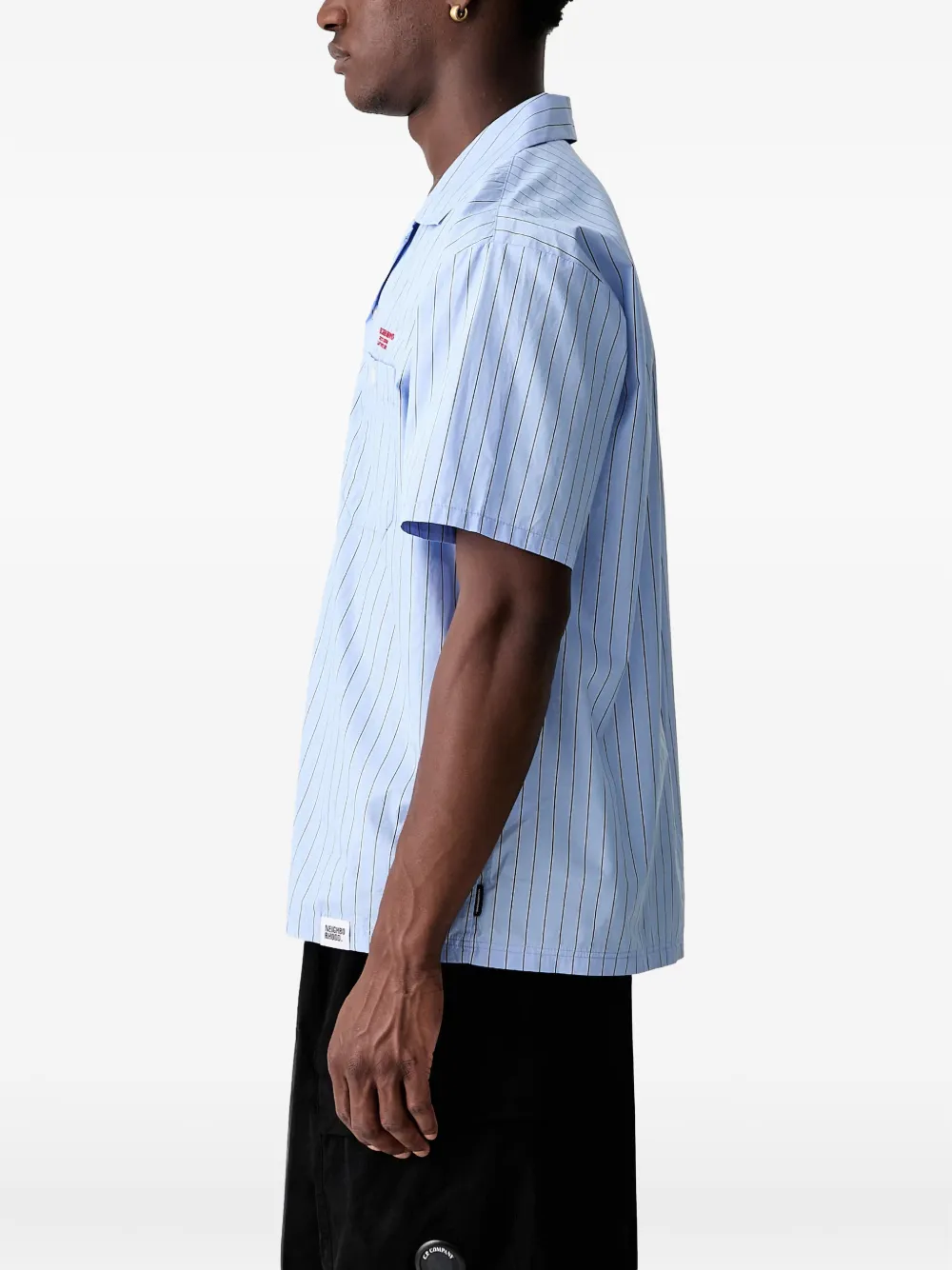 Neighborhood vertical-stripe logo-embroidered shirt Blauw
