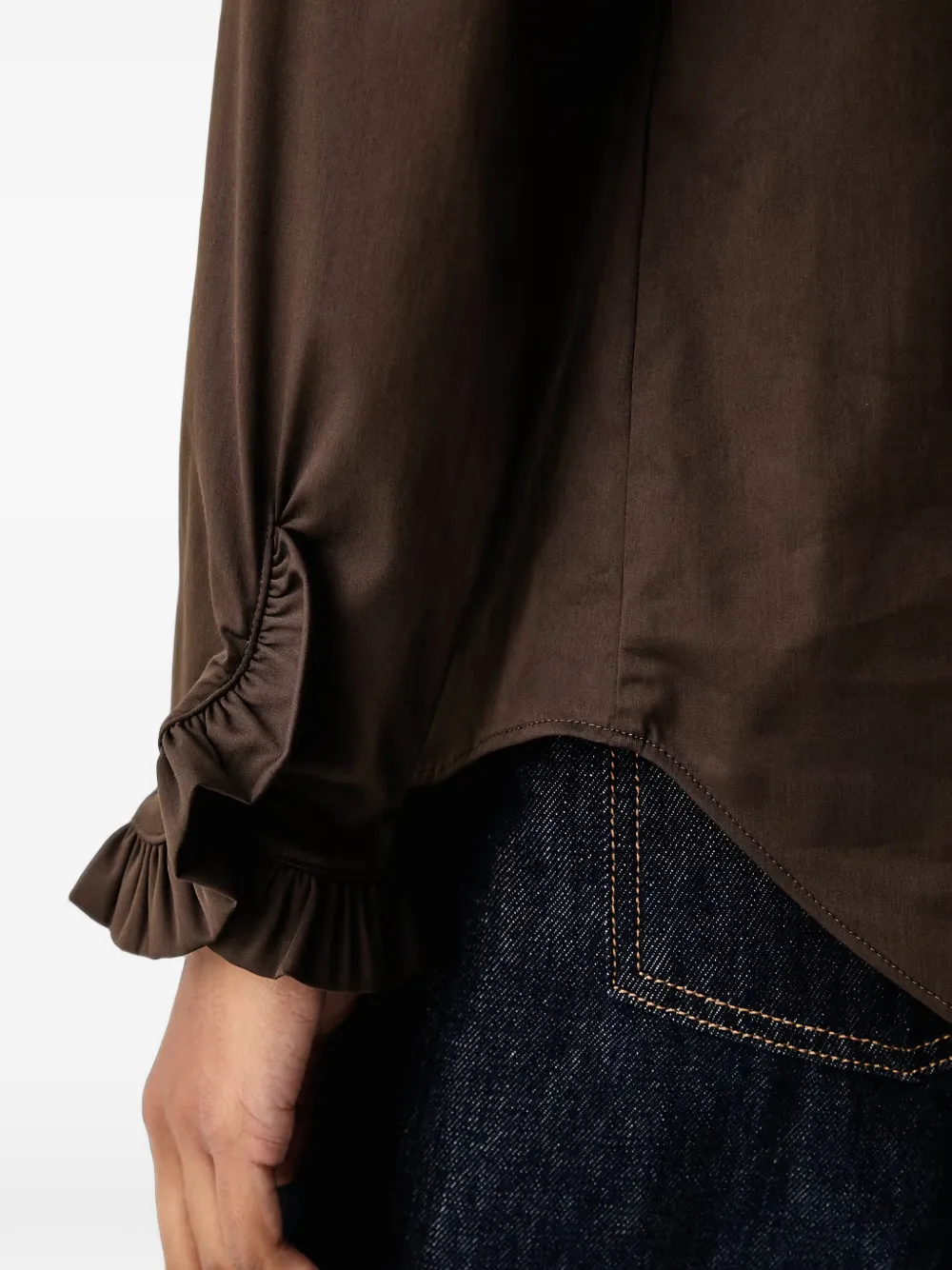 Mos Mosh MMMattie blouse met ruches en bandkraag Bruin