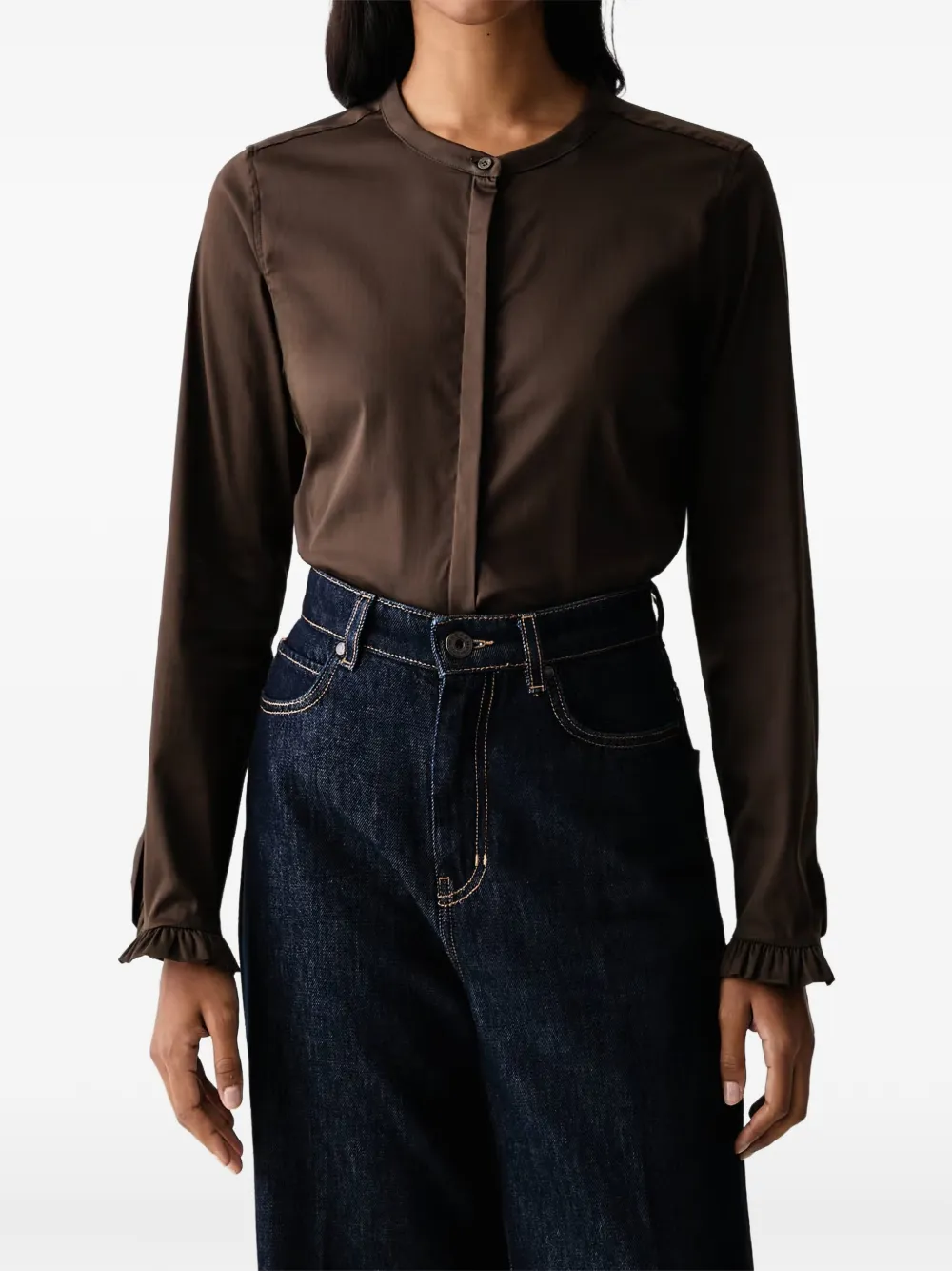Mos Mosh MMMattie ruffle-cuff band-collar blouse - Marrone