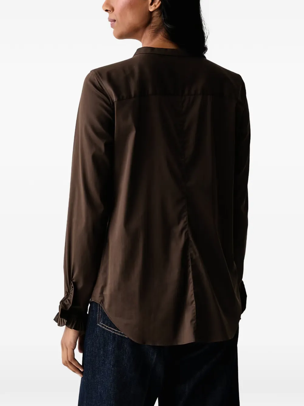 Mos Mosh MMMattie blouse met ruches en bandkraag Bruin