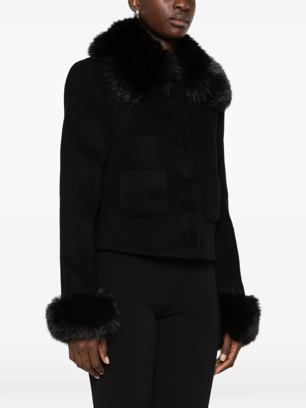 Self-Portrait faux-fur trim jacket Zwart