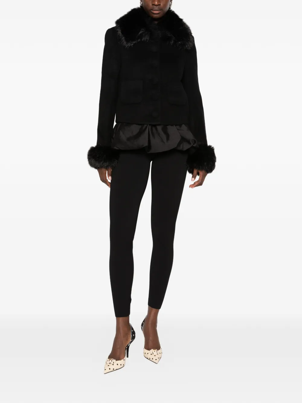 Self-Portrait faux-fur trim jacket Zwart
