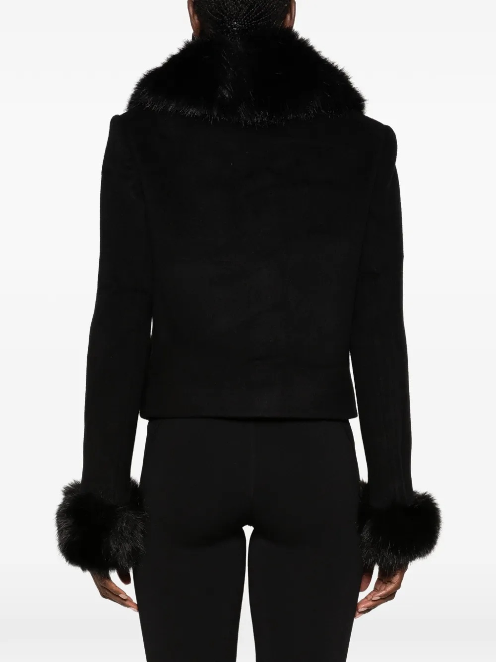 Self-Portrait faux-fur trim jacket Zwart