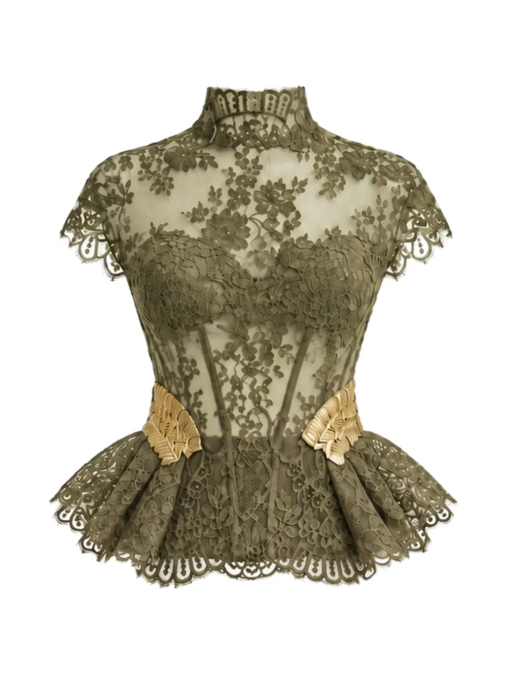 Gemy Maalouf lace-overlay peplum top