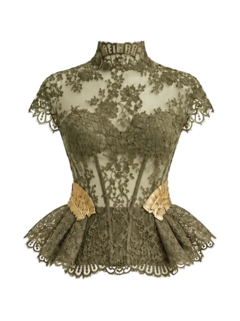 Gemy Maalouf top con peplum y capa de encaje