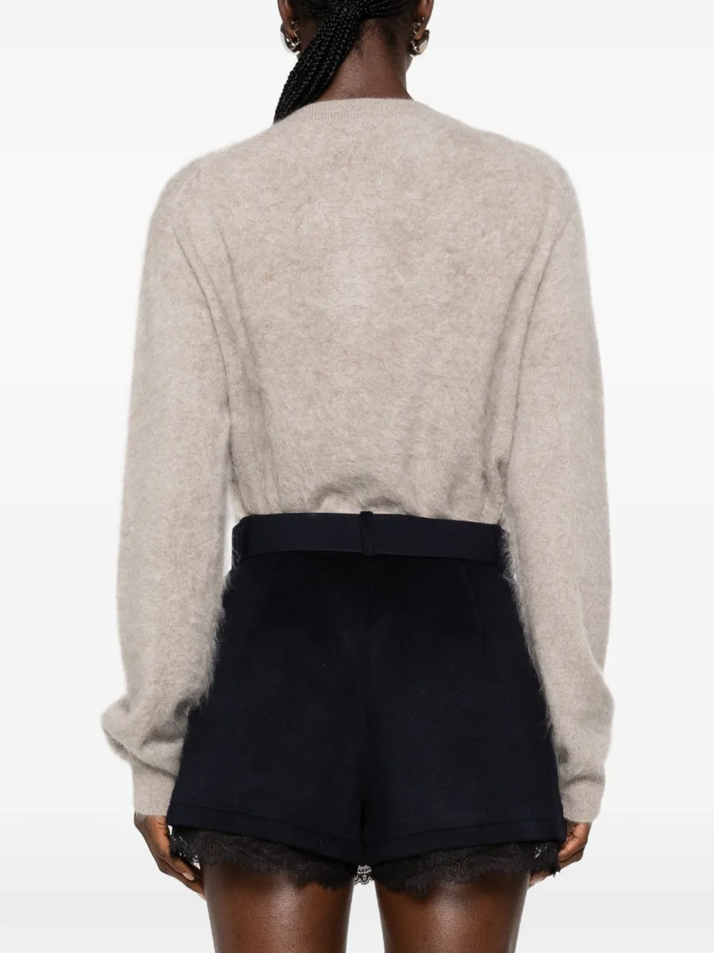 Self-Portrait belted lace-trim shorts Blauw
