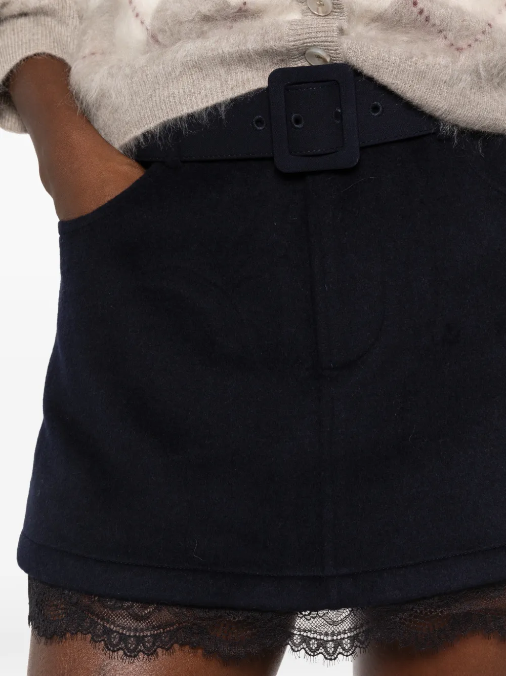 Self-Portrait belted lace-trim shorts Blauw