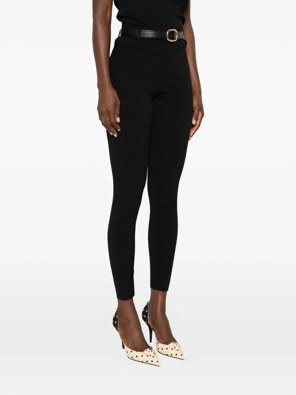 Self-Portrait Belted Skinny-cut Trousers in Black, view 3
