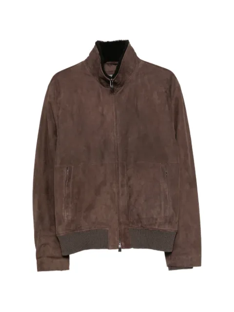 Corneliani shearling-collar suede jacket