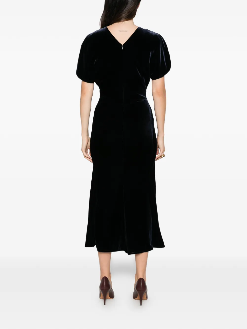Victoria Beckham Bela fluwelen midi-jurk met ruches Blauw
