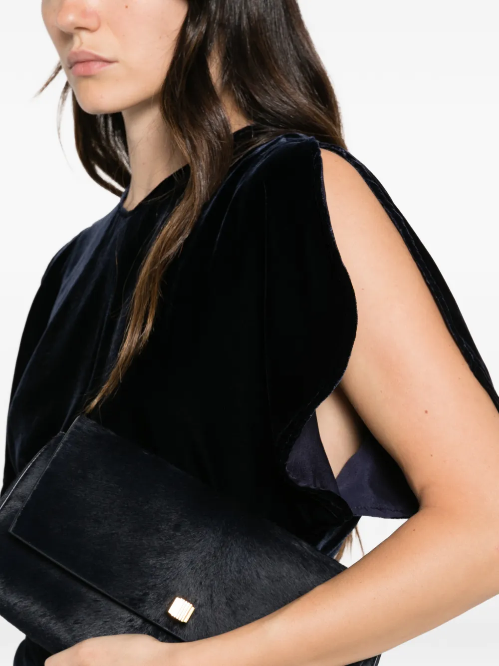 Victoria Beckham Bela fluwelen midi-jurk met ruches Blauw