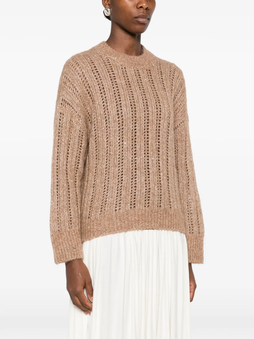 Peserico Opengebreide trui verfraaid met pailletten Beige