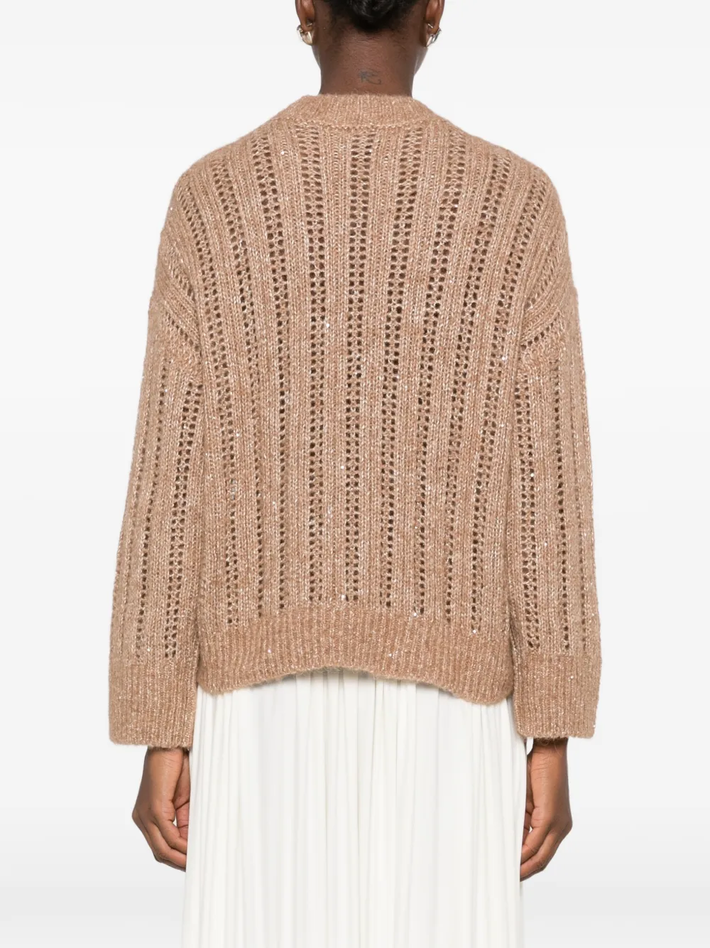 Peserico Opengebreide trui verfraaid met pailletten Beige