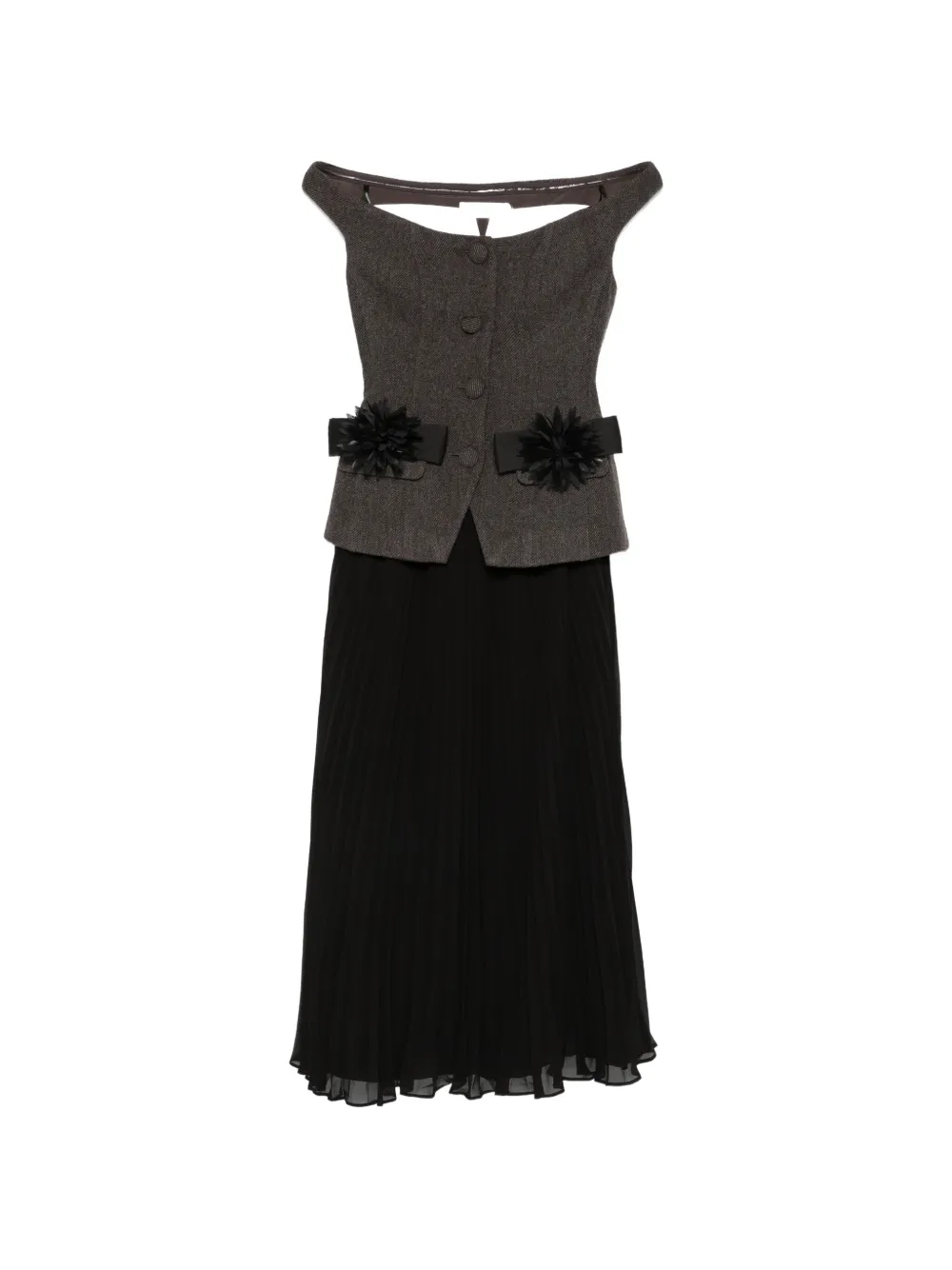 Self-Portrait off-shoulder pleated midi dress - women - Wool/Polyester/Polyester/Acrylic/Cashmere/Polyamide/Viscose/Polyester/Polyester/Polyester...