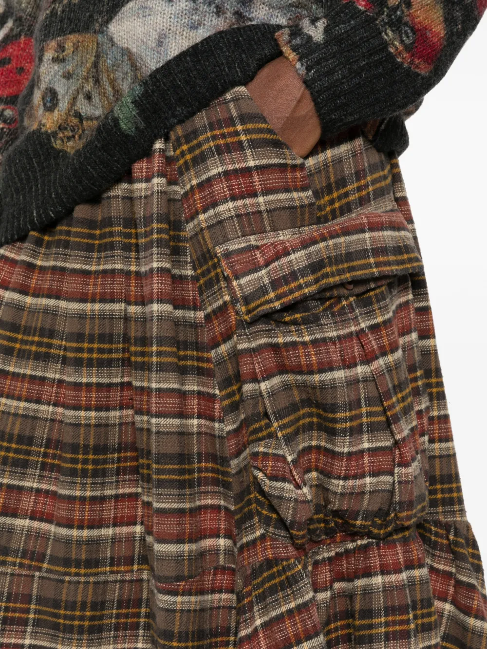 R13 Plaid-pattern Cargo Midi Skirt in Brown, view 5