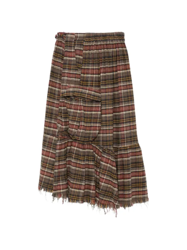 R13 Plaid-pattern Cargo Midi Skirt in Brown