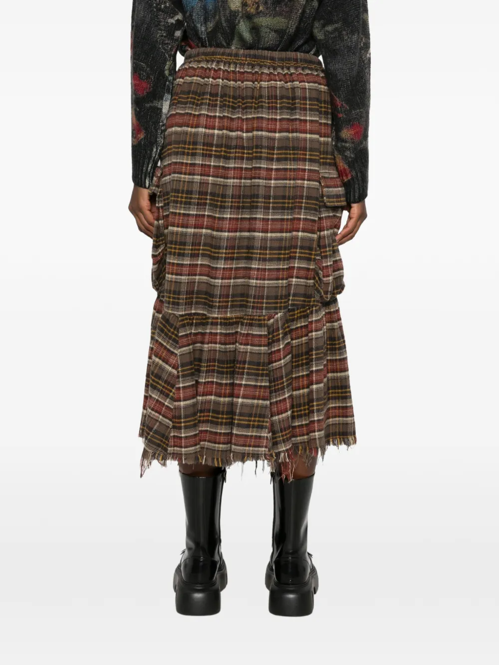 R13 Plaid-pattern Cargo Midi Skirt in Brown, view 4